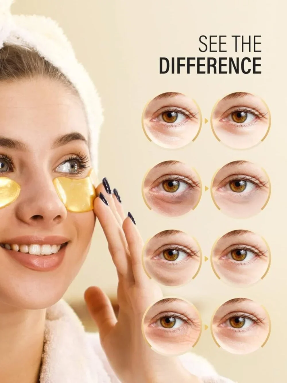 24K Gold Under Eye Patches - 50 Pairs, Collagen Eye Masks for Dark Circles